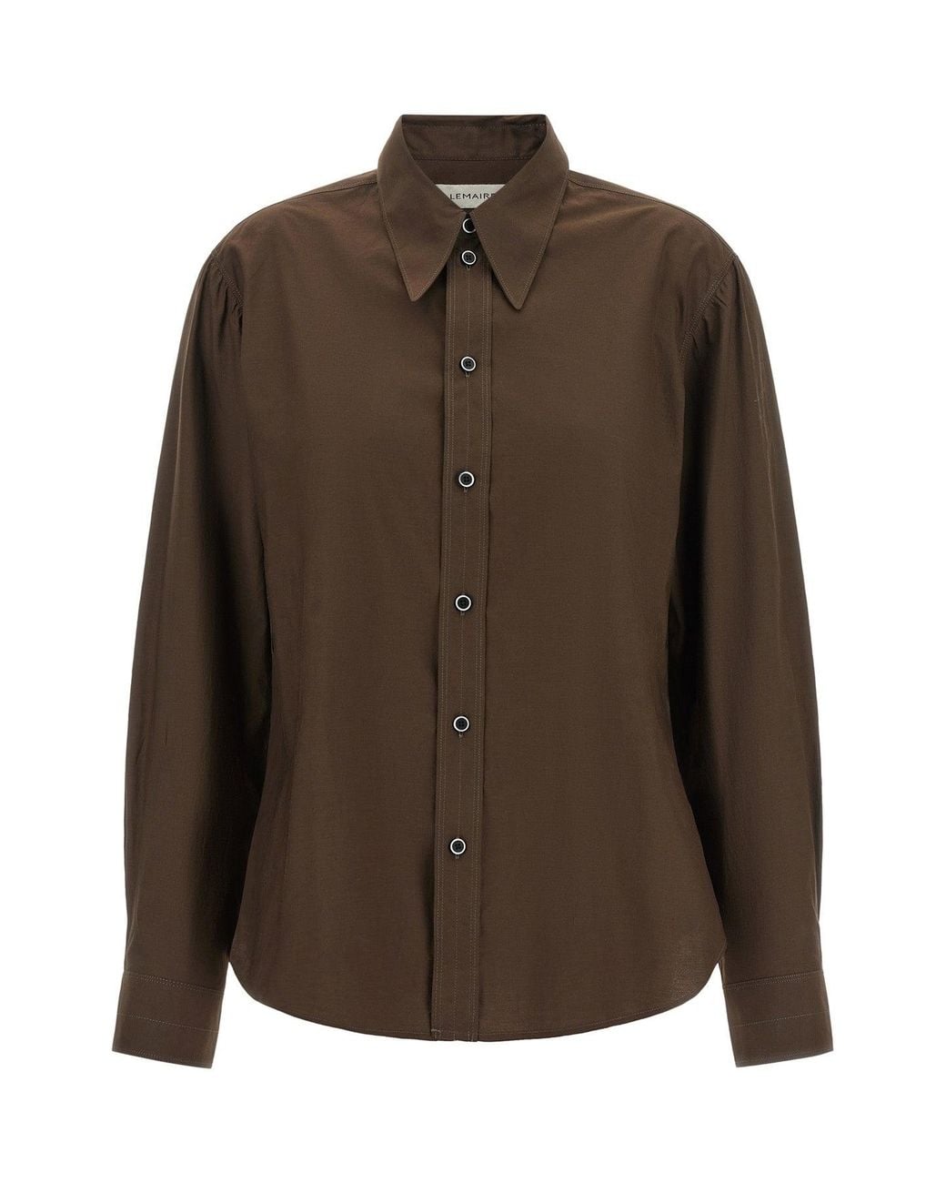 Lemaire Brown Pointed Collar Silk-Blend Shirt