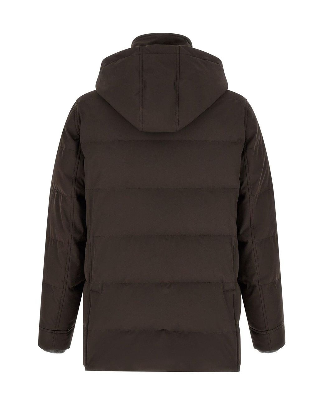 Brunello Cucinelli Black Padded Parka With Ribbed Knit Details for men