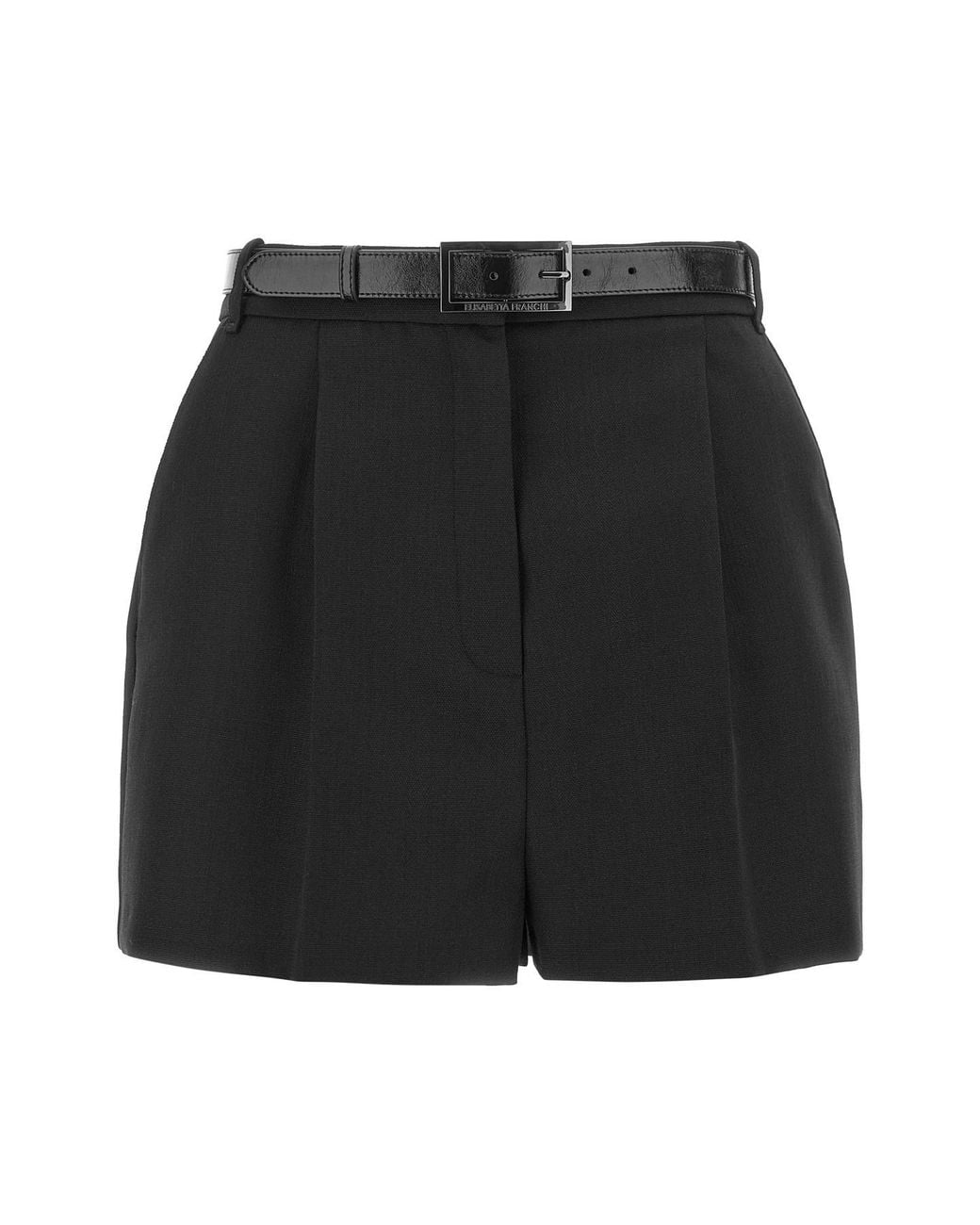Elisabetta Franchi Black Belted Wool Shorts