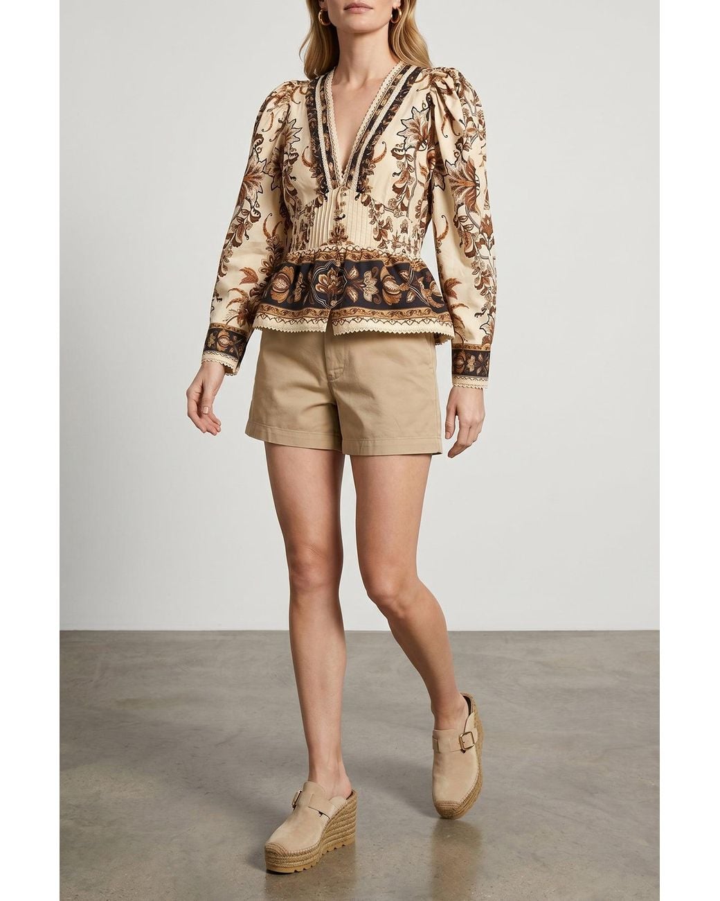 Farm Rio Metallic Blouse With Lace Trim