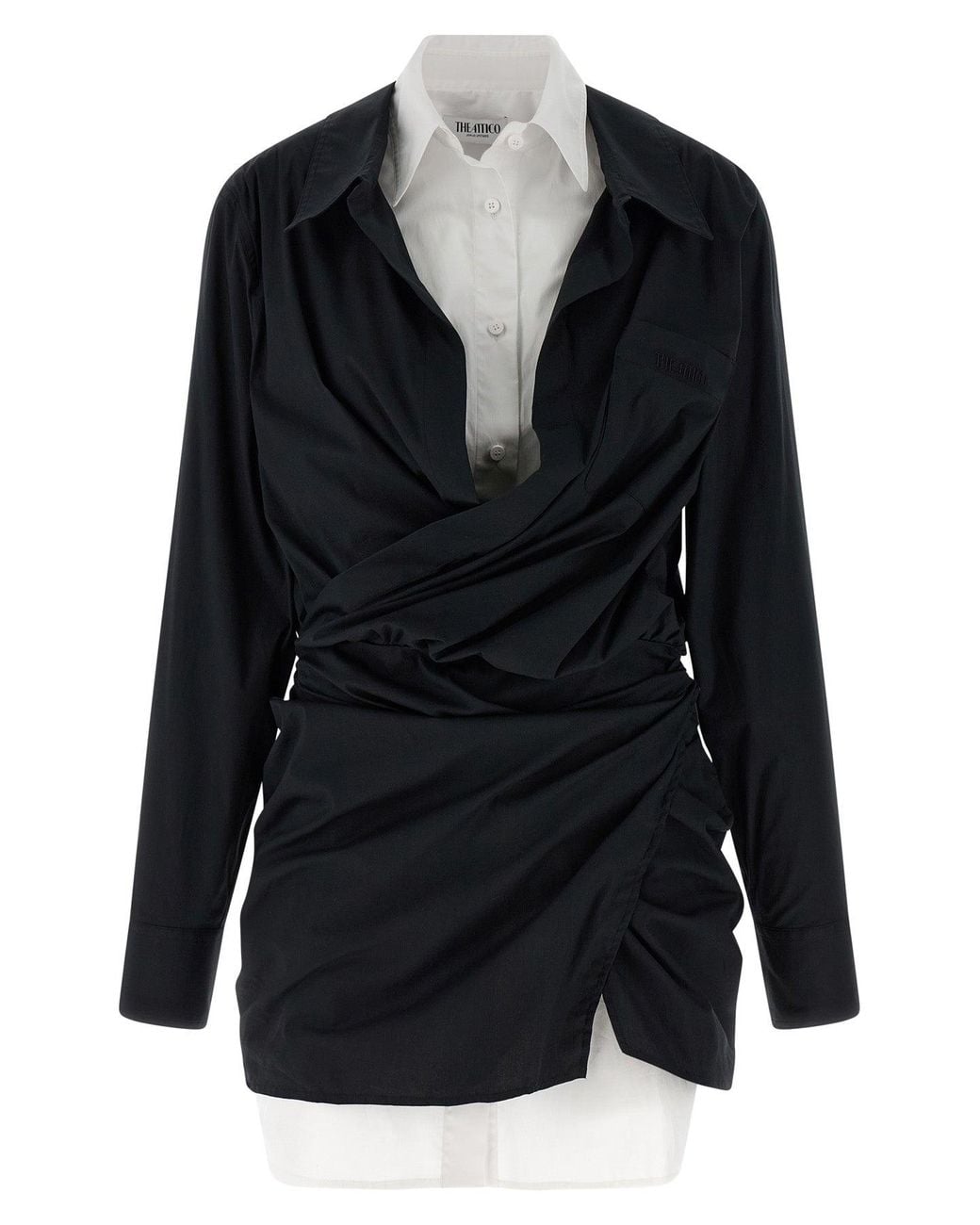 The Attico Black Double Layer Shirt Dress With Draped Detail