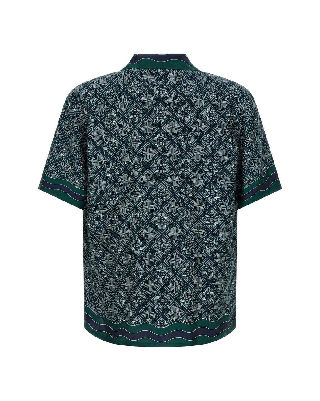 Casablanca Blue Silk Shirt With Cuban Collar And Monogram Pattern for men