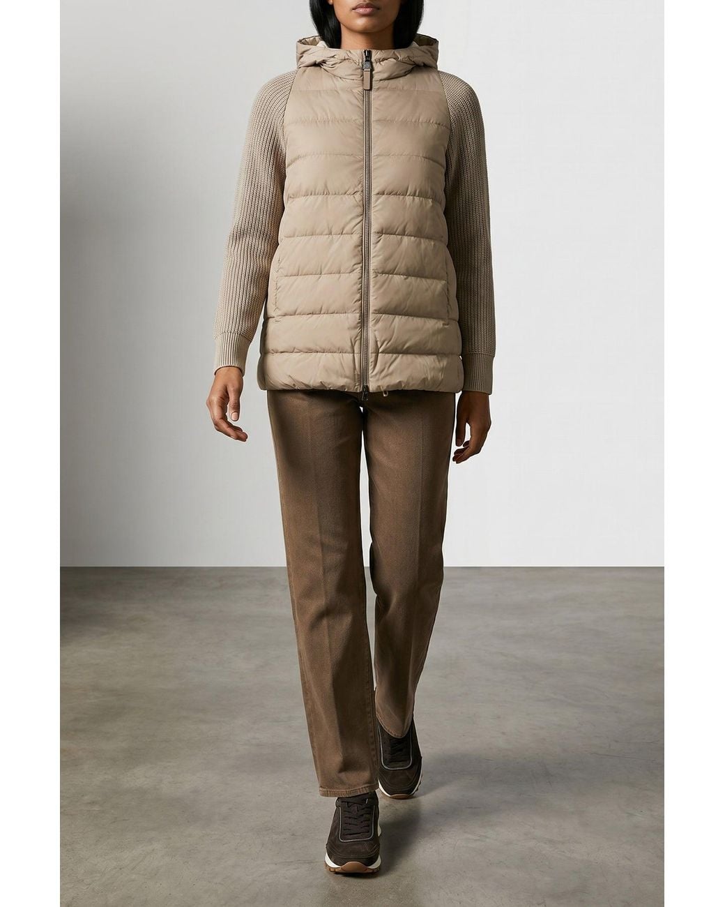 Brunello Cucinelli Natural Padded Jacket With Knit Sleeves
