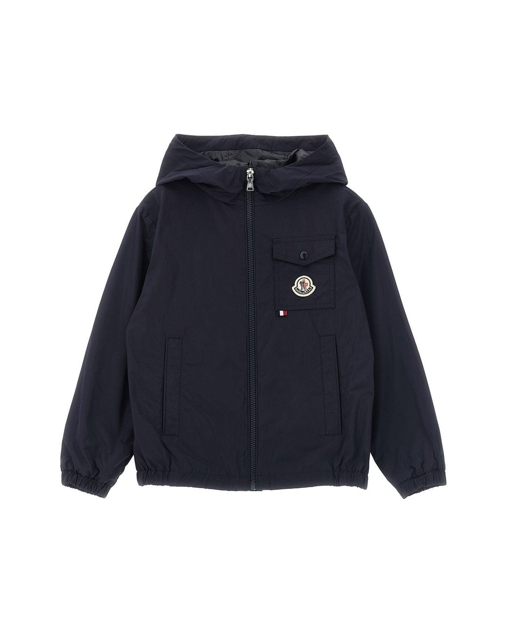 Moncler Blue Hooded Jacket With Logo Patch for men