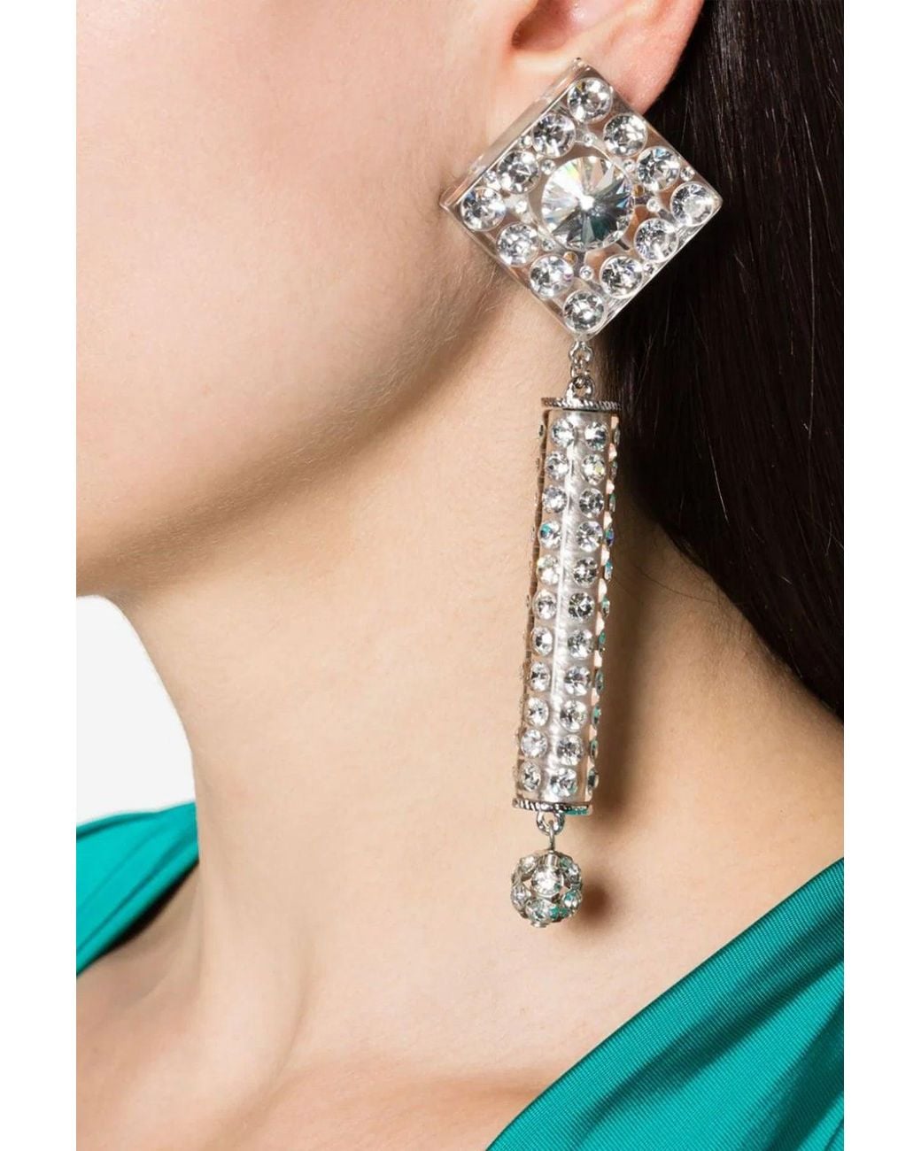 Alessandra Rich White 'Crystal With Pendant' Earrings