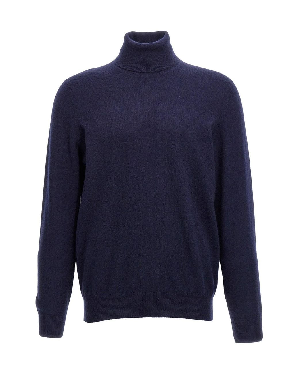 Brunello Cucinelli Blue Ribbed-Trim Cashmere Turtleneck Sweater for men