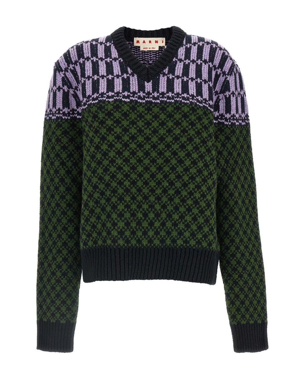 Marni Green Geometric Knit Sweater for men