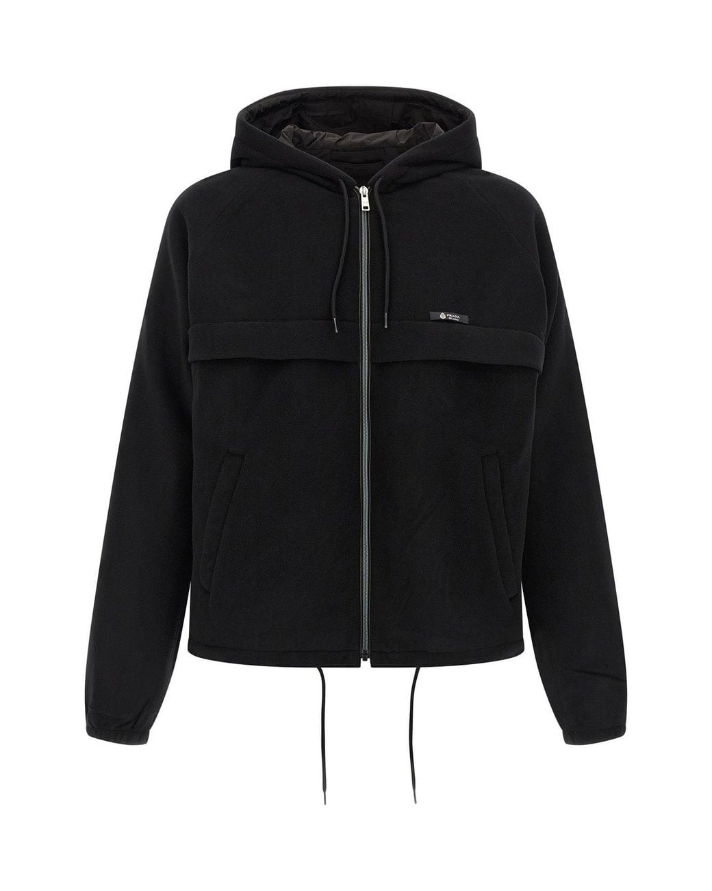 Prada Black Technical Fleece Jacket With Logo for men