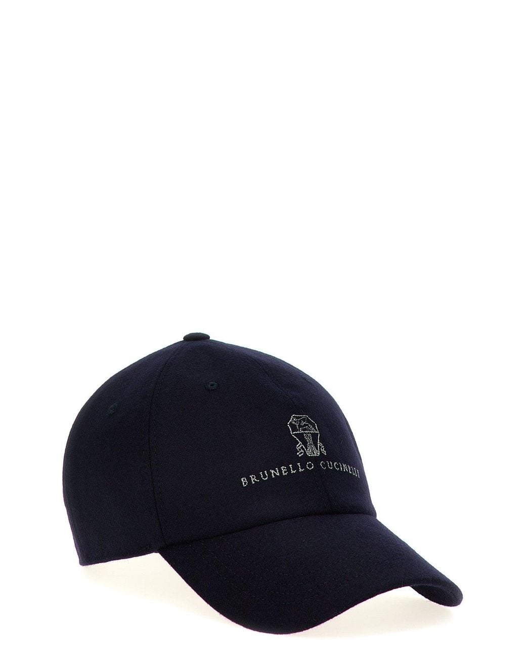 Brunello Cucinelli Blue Wool Cap With Embroidered Logo for men