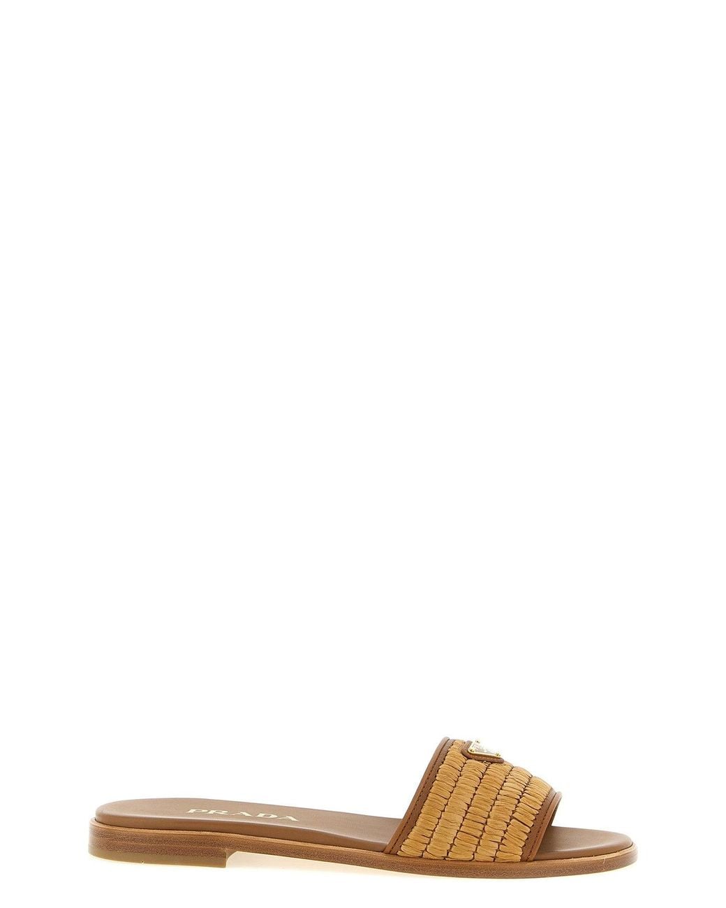 Prada Brown Pantolette Mit Emailliertem Triangolo-Logo