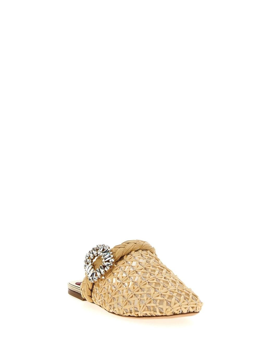 Roger Vivier Natural 'Bab Viv Strass Buc Raffia Sling' Mules