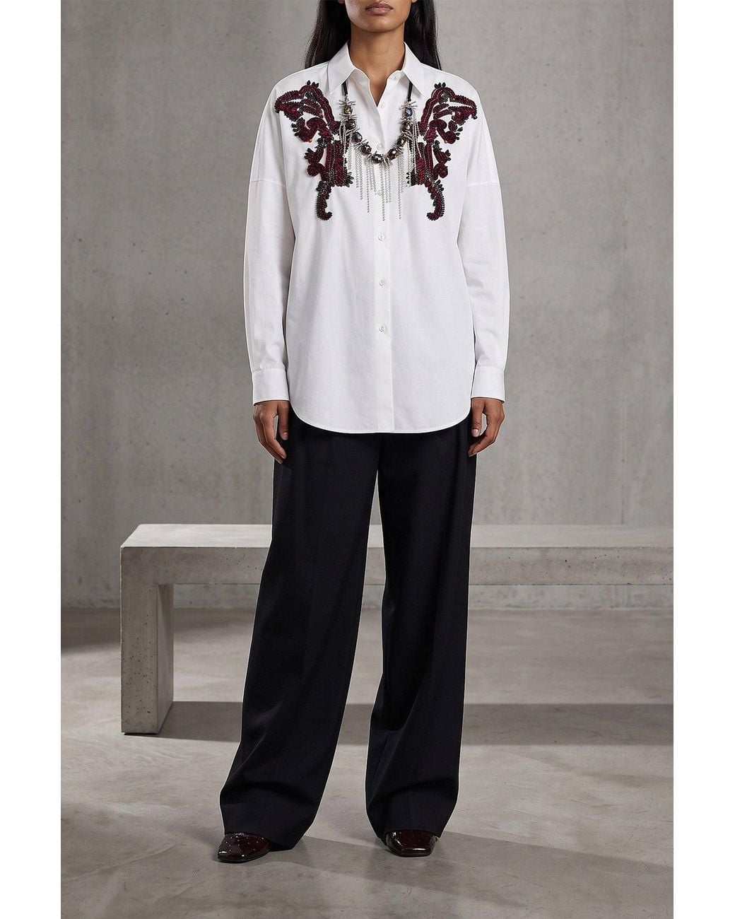 Dries Van Noten White Cotton Shirt With Sequin Embroidery