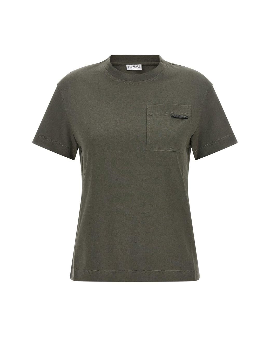 Brunello Cucinelli Green 'Shiny Tab' T-Shirt