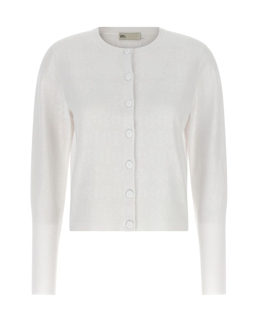 Tory Burch White Pointelle Viscose Cardigan