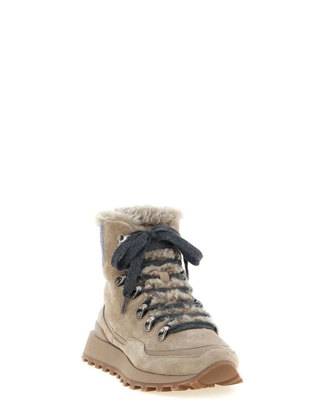 Brunello Cucinelli Brown Lace-Up Hiking Ankle Boots