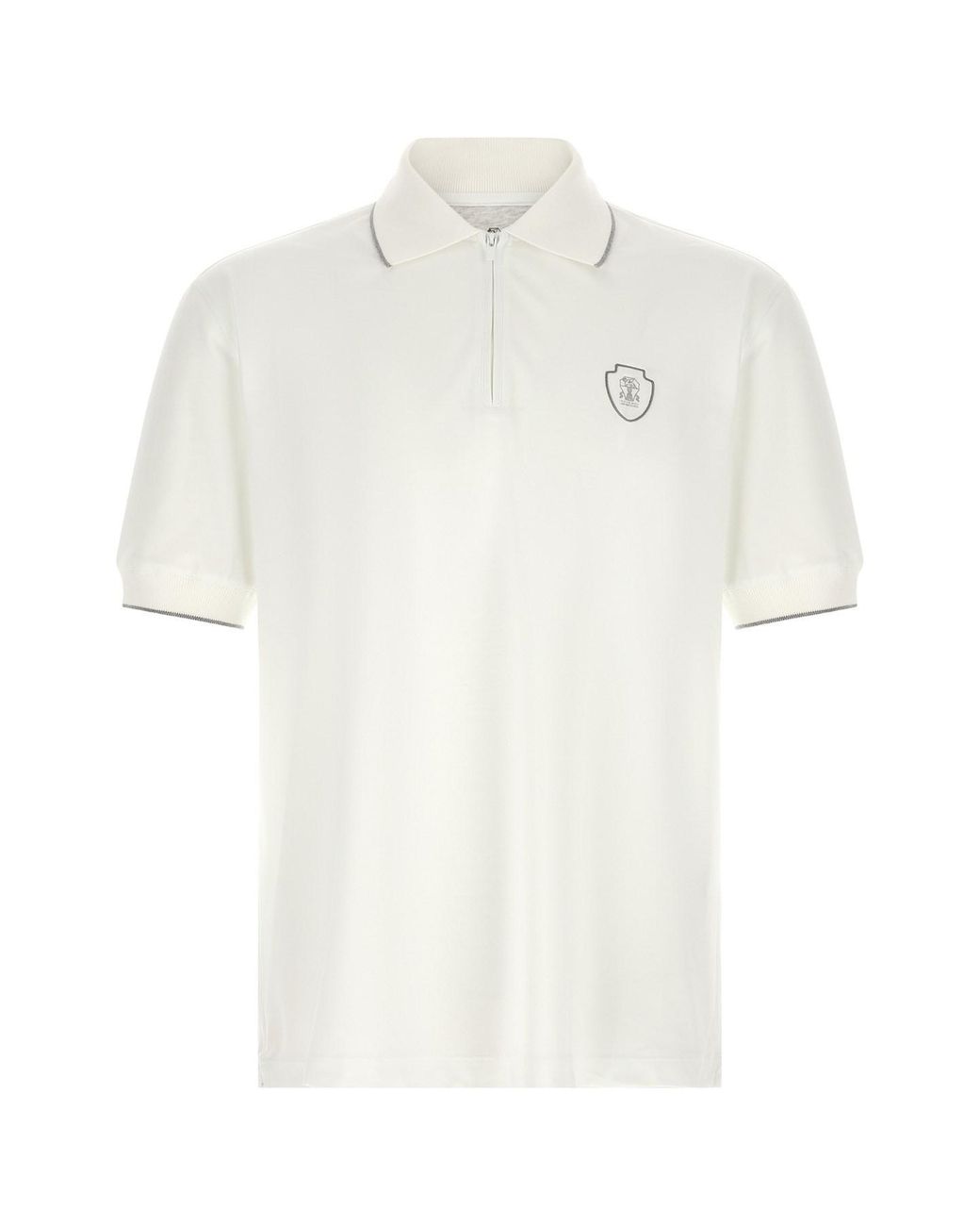 Brunello Cucinelli White Techno Piquet Polo Shirt for men