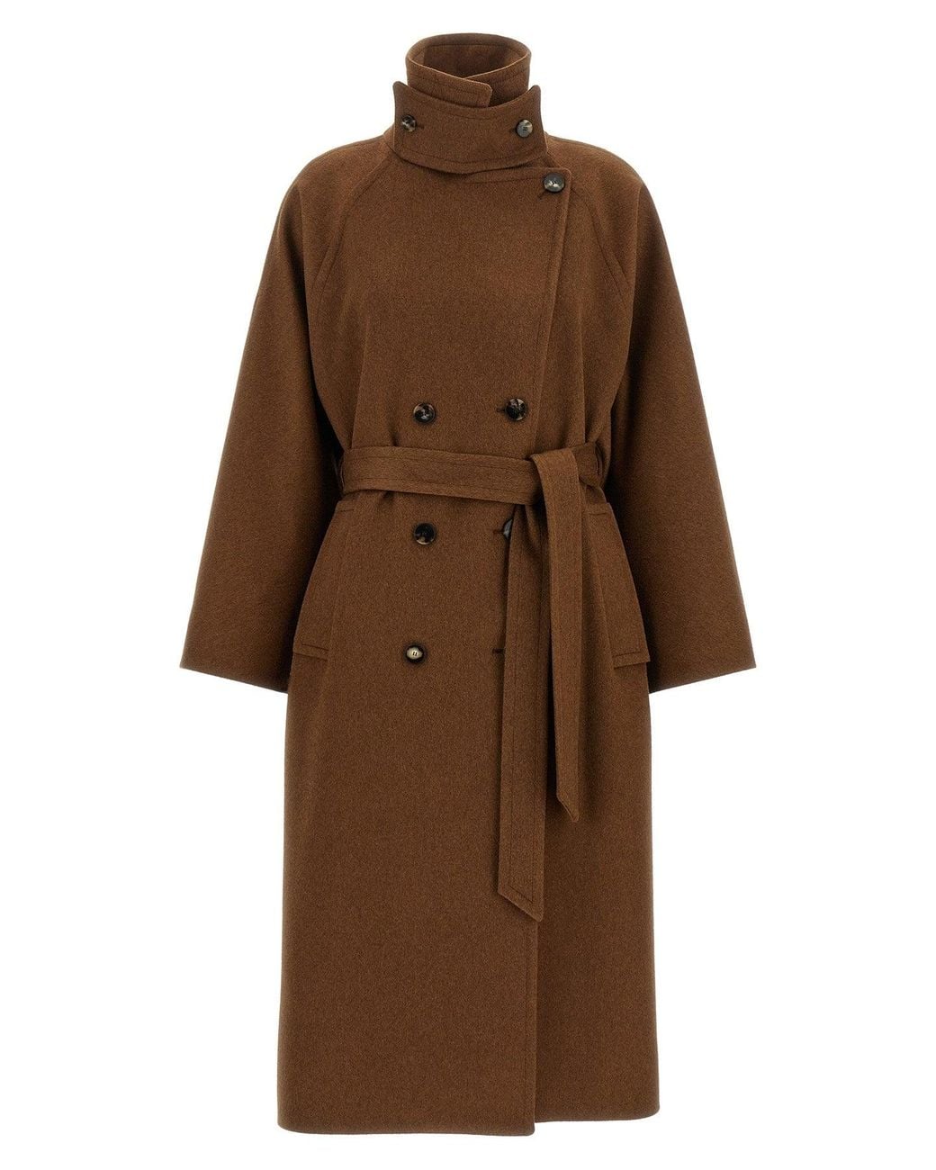Alberto Biani Brown Double-Breasted Belted Coat