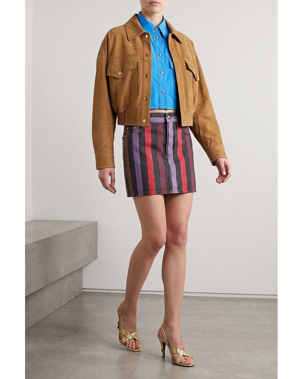 Versace Red Striped Denim Skirt