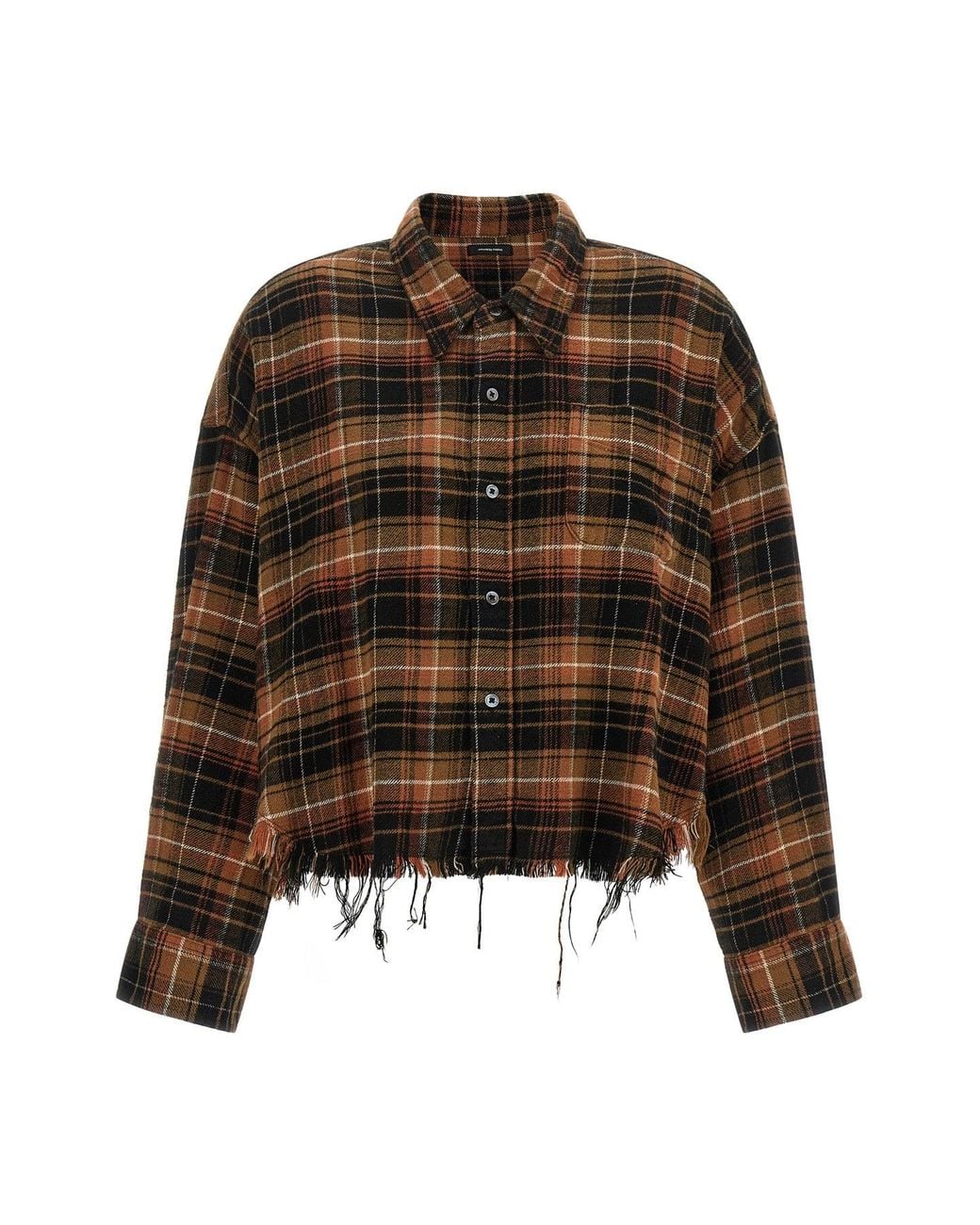 R13 Brown Cropped Shirt With Frayed Hem