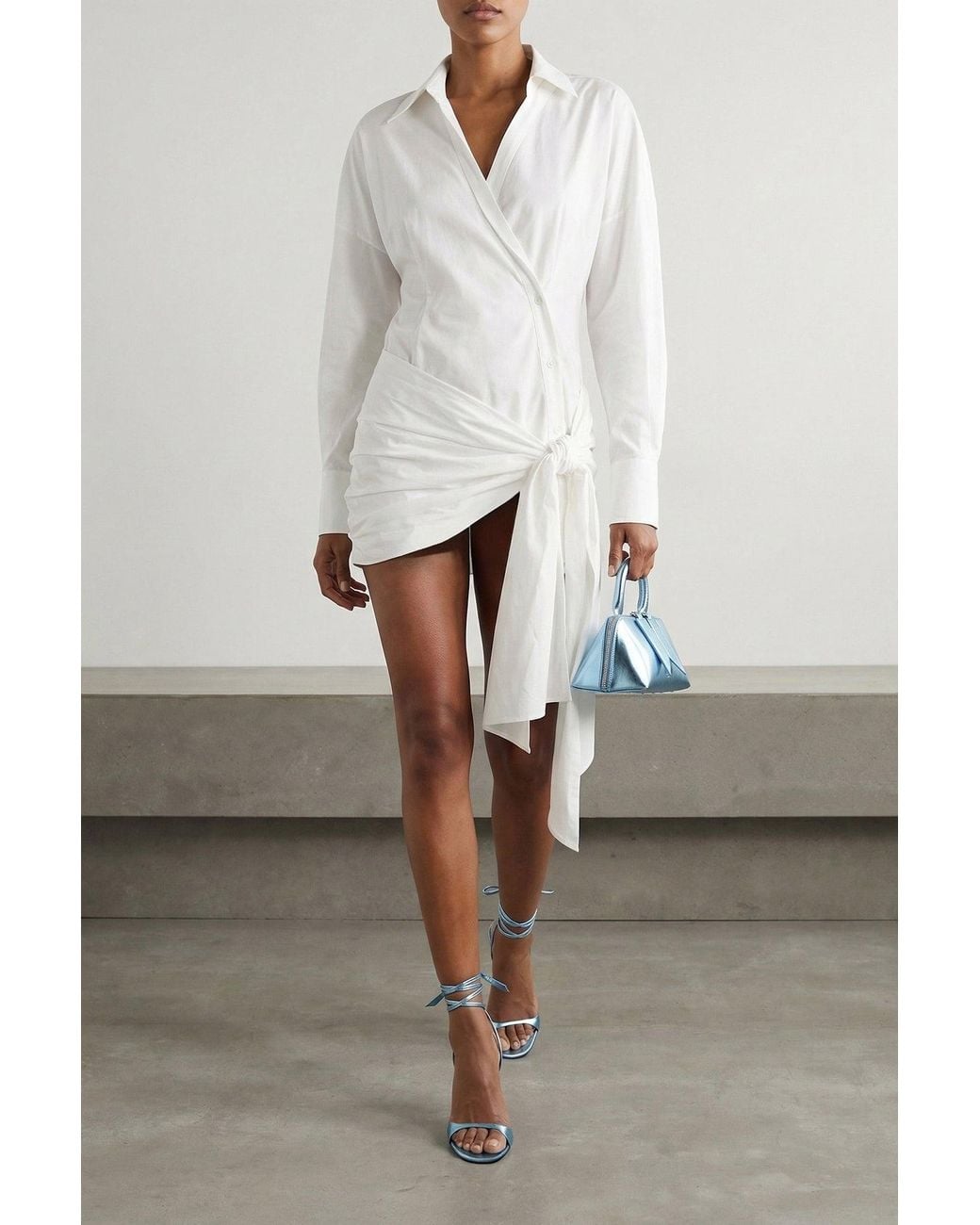 The Attico White Shirt Dress With Asymmetrical Tie Waist
