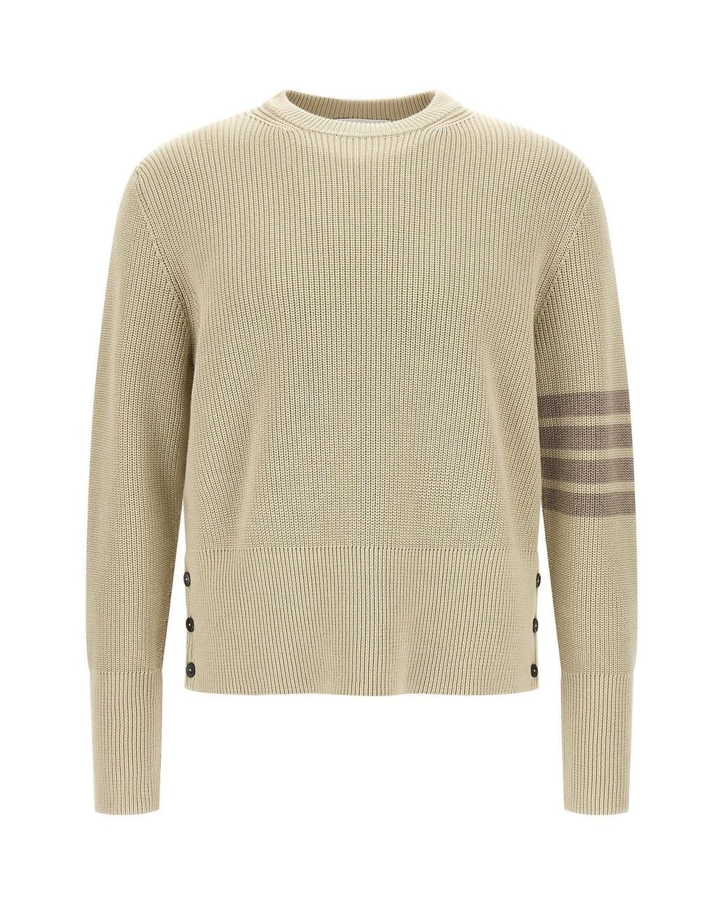 Thom Browne Natural Crewneck Sweater With 4-Bar Detail for men
