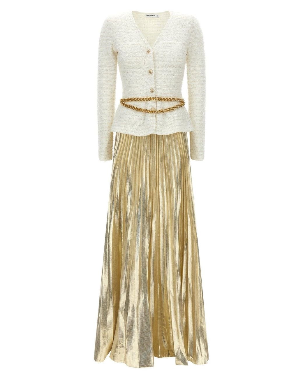 Self-Portrait Natural Long Dress With Pleated Skirt