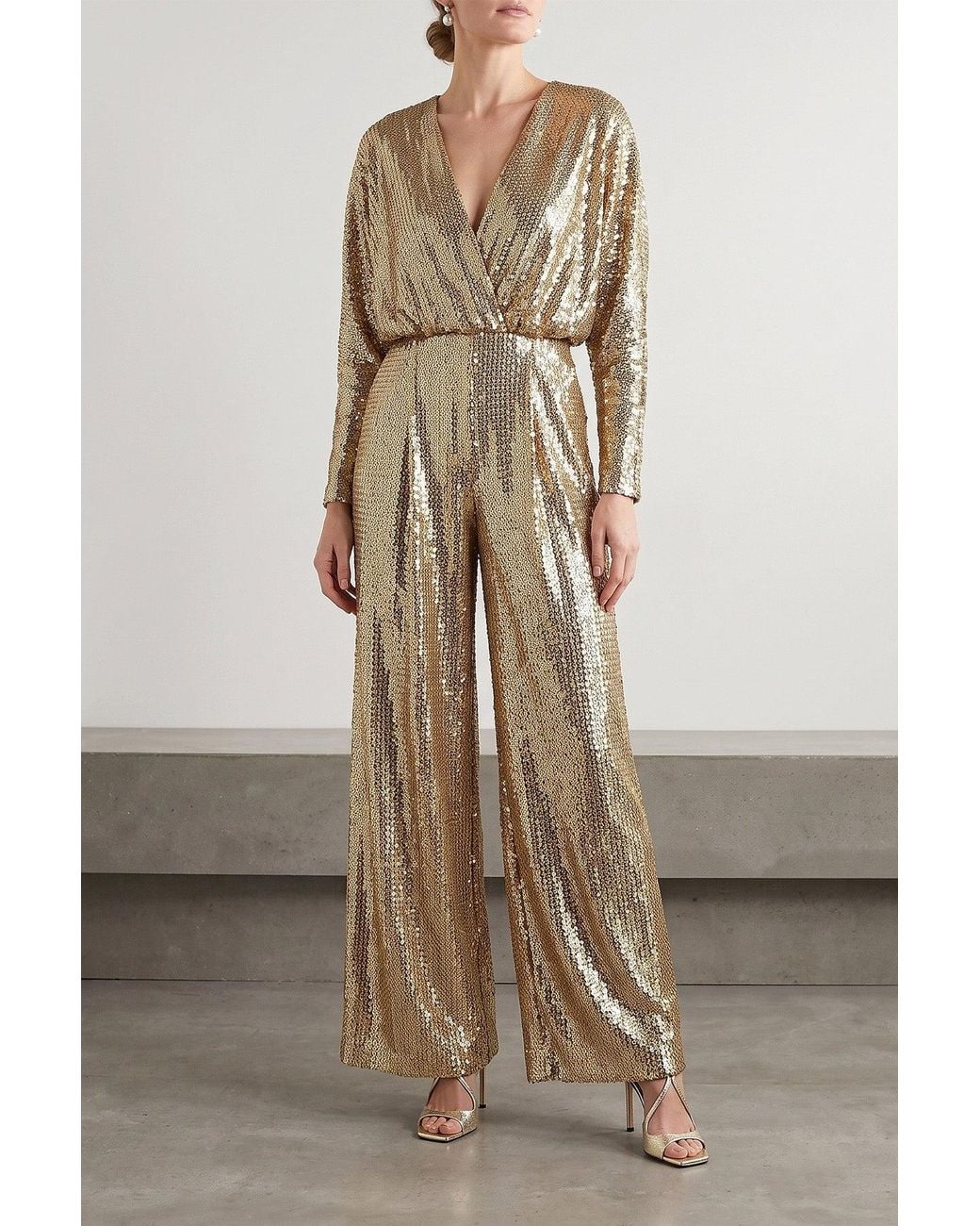 Elie Saab Natural Sequined Jersey Jumpsuit