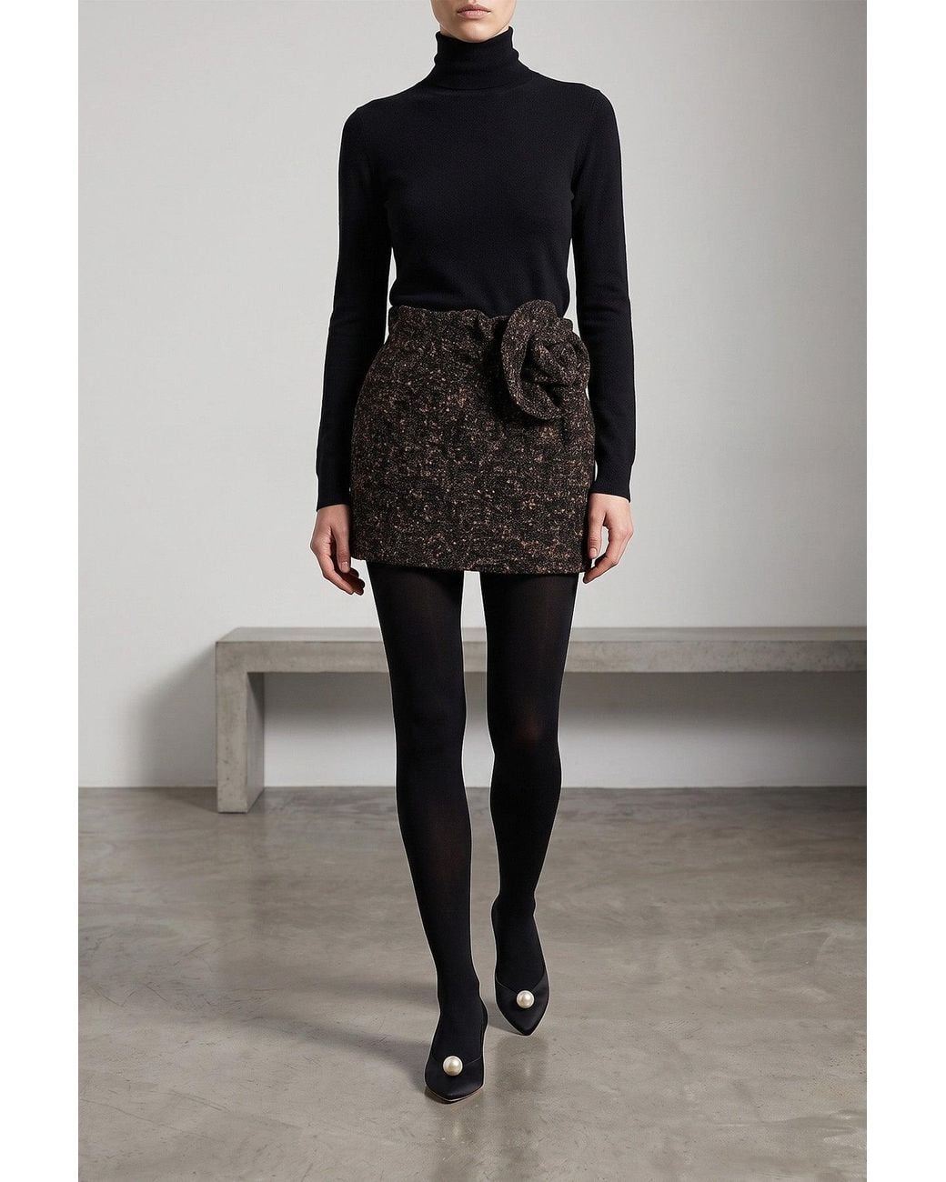 Magda Butrym Black Skirt 'Skirt12' With Floral Embellishment