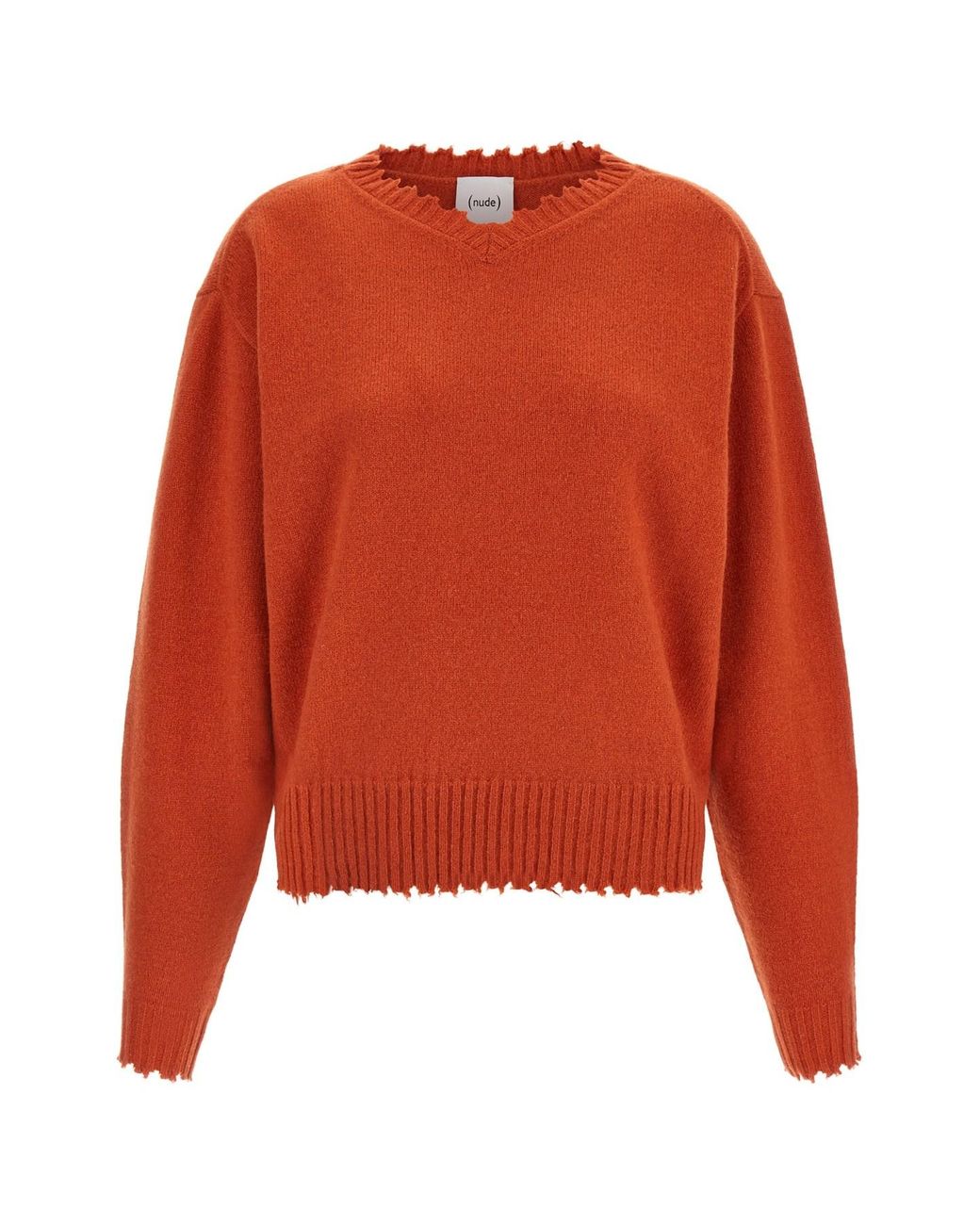 Nude Orange Fringed Hem Sweater