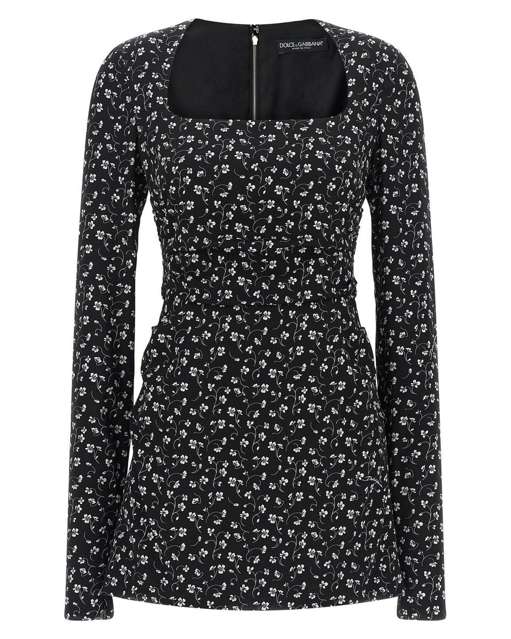 Dolce & Gabbana Black Floral Print Stretch Silk Mini Dress