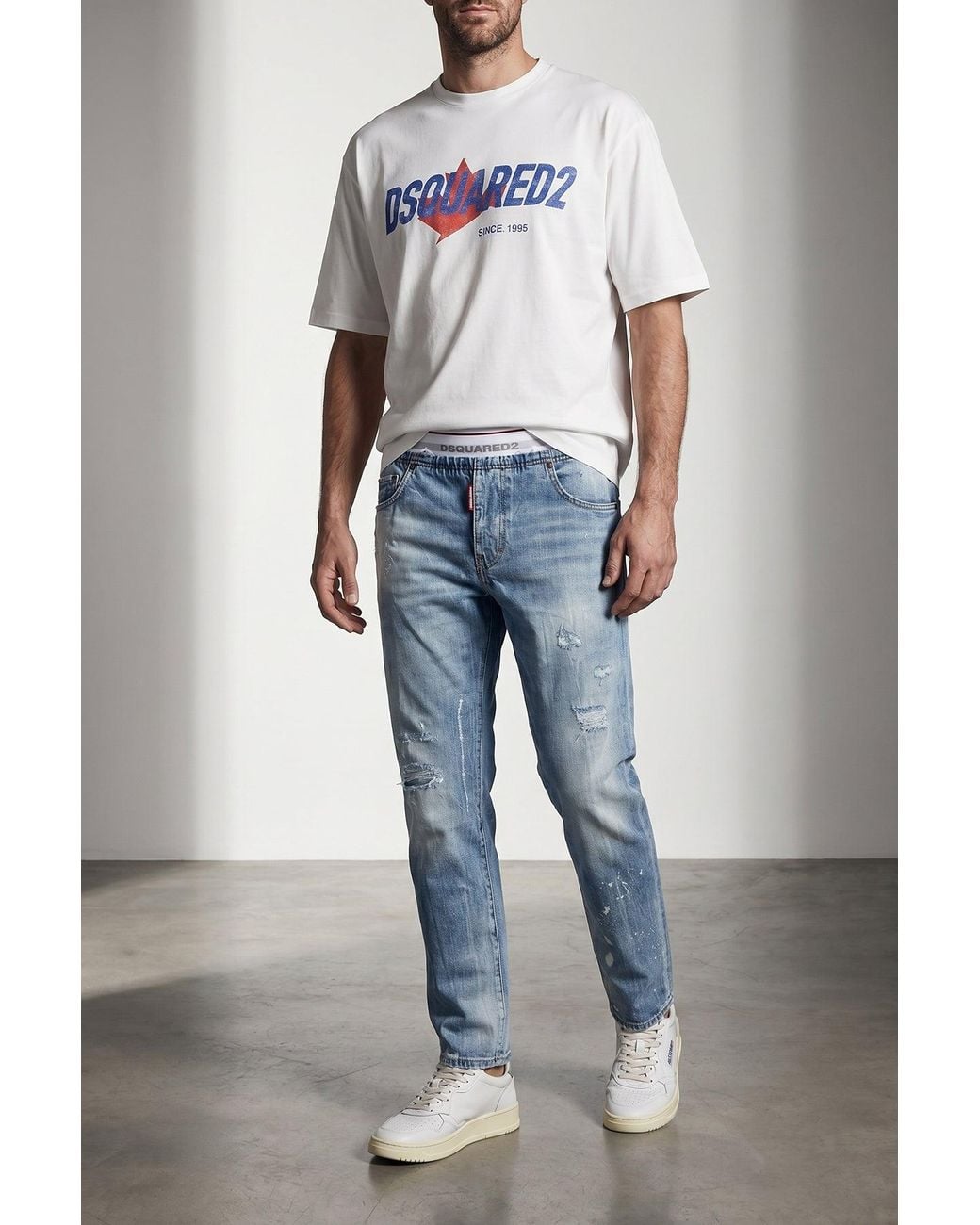 DSquared² White T-Shirt With Distressed Graphic Print for men