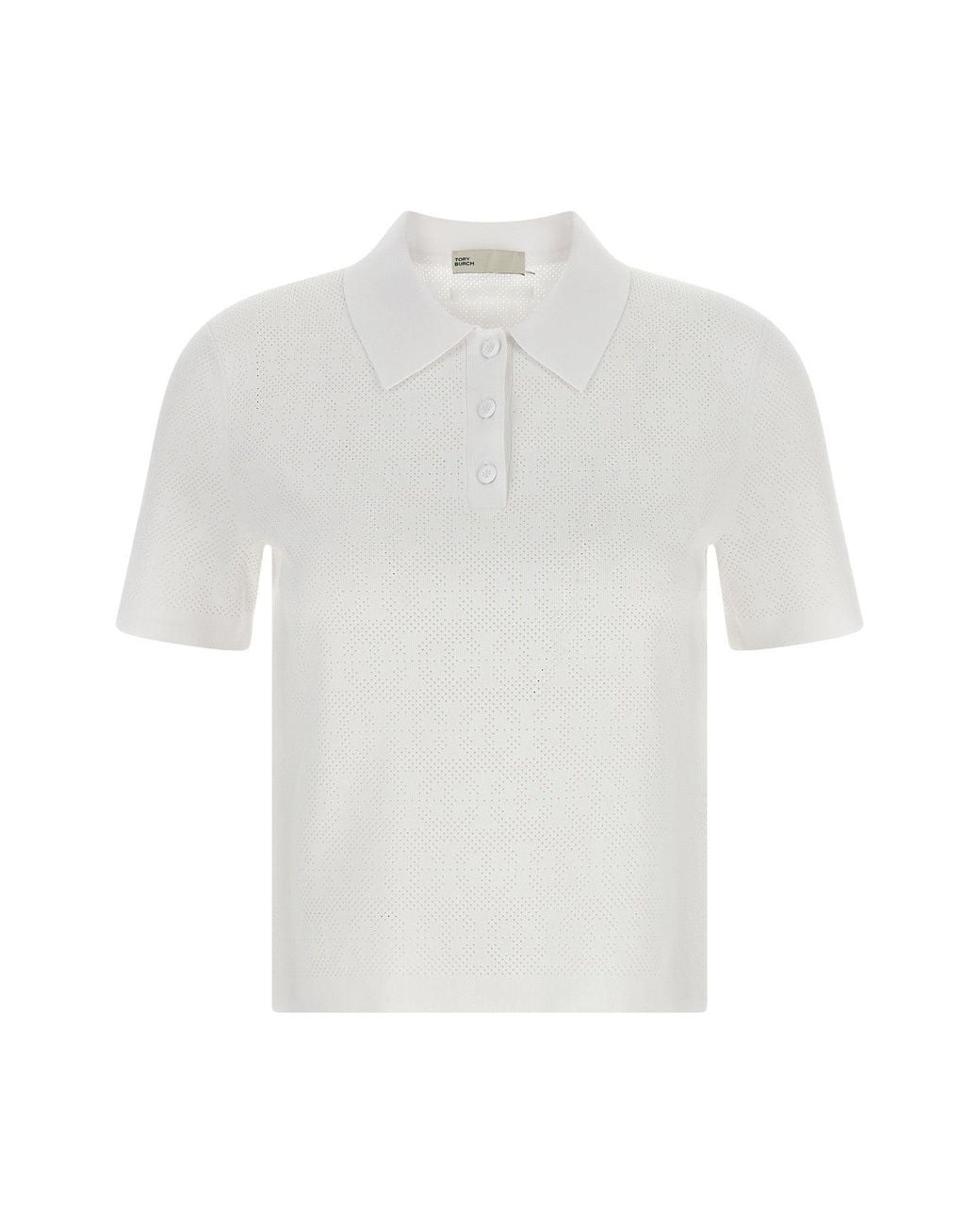 Tory Burch White Pointelle Knit Polo