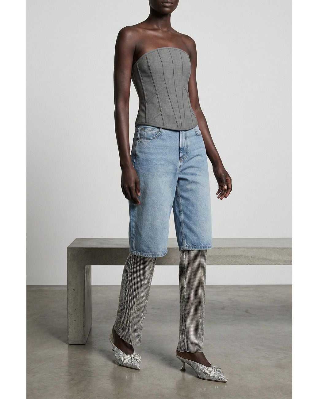 GIUSEPPE DI MORABITO Blue Layered Jeans With Crystal Embellishments