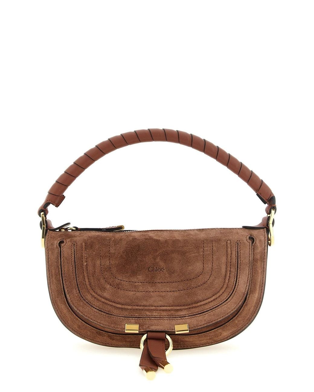 Chloé Brown Chloé Suede Shoulder Bag With Saddle Stitching