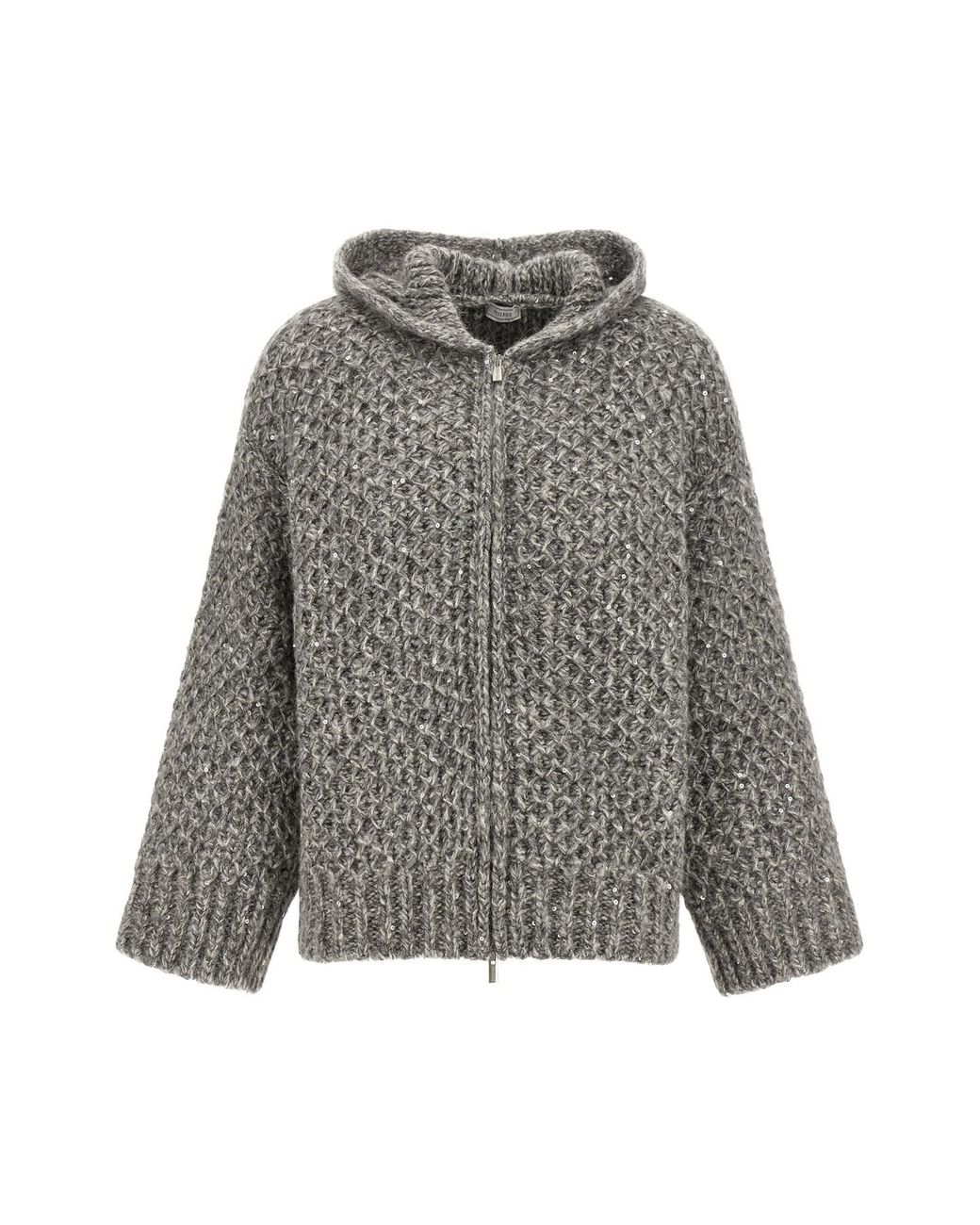 Peserico Gray Zipped Hooded Cardigan