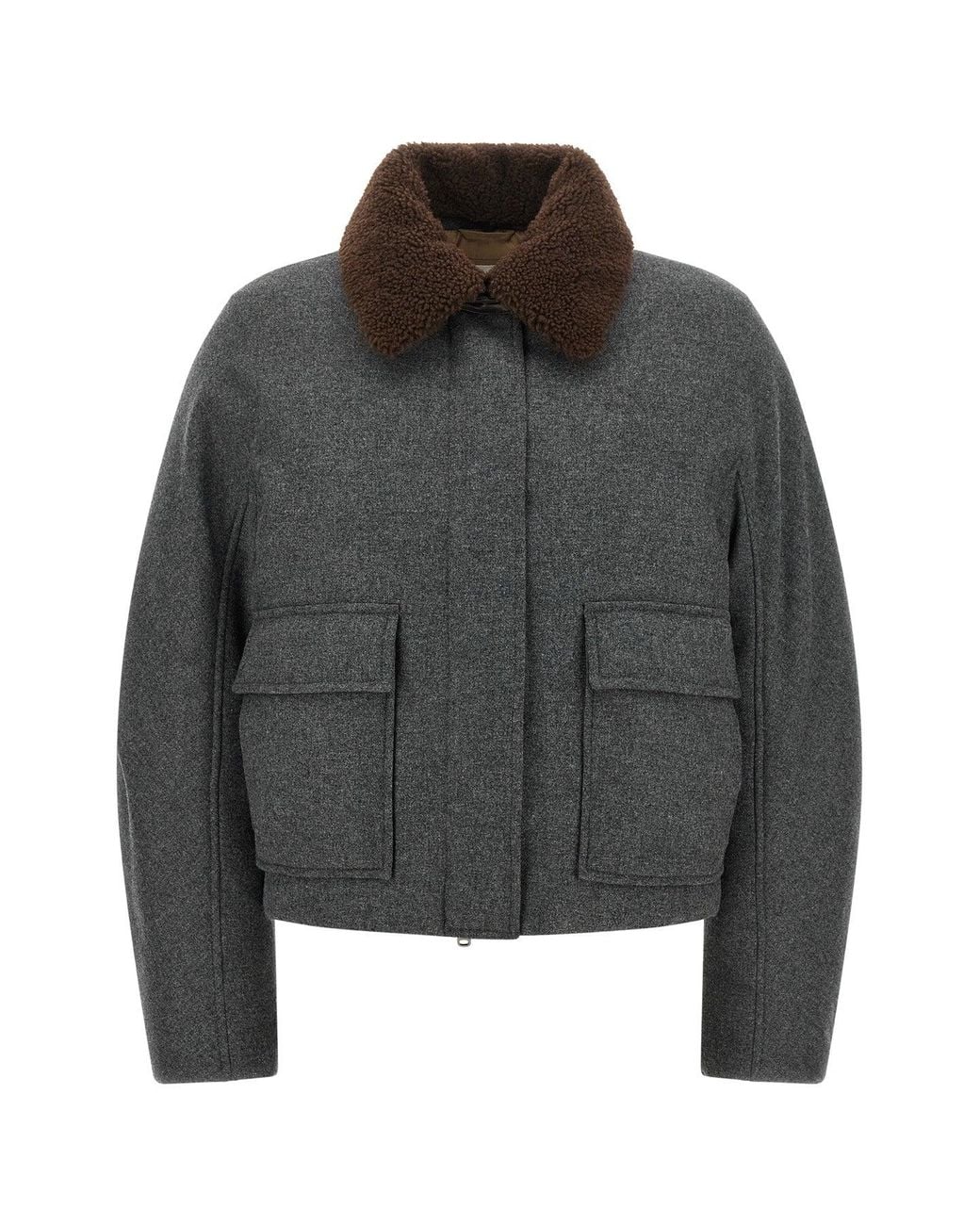 Brunello Cucinelli Black Shearling Collar Cropped Jacket