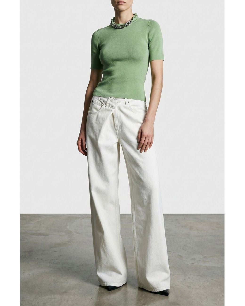 Agolde White Jeans With Asymmetric Folded Waistband