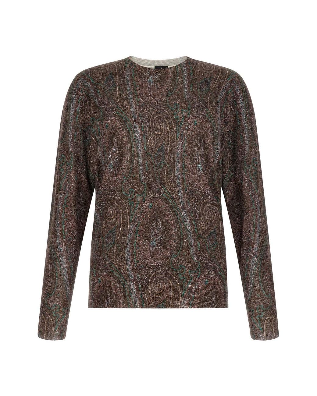 Etro Gray Crew-Neck Sweater With Paisley Pattern for men