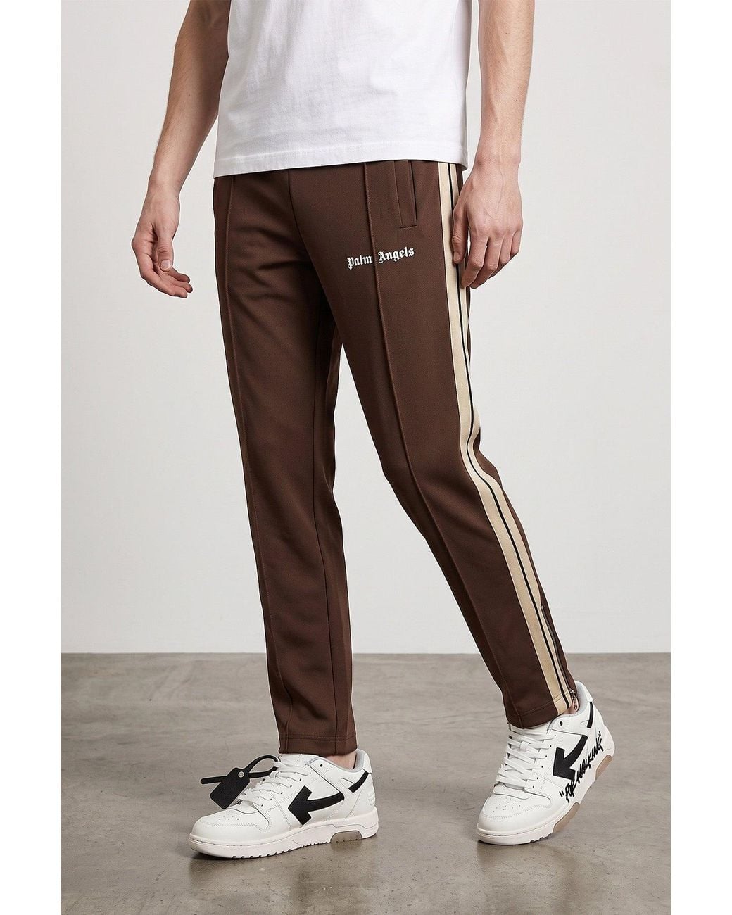 Palm Angels Brown Track Pants With Side Stripes for men