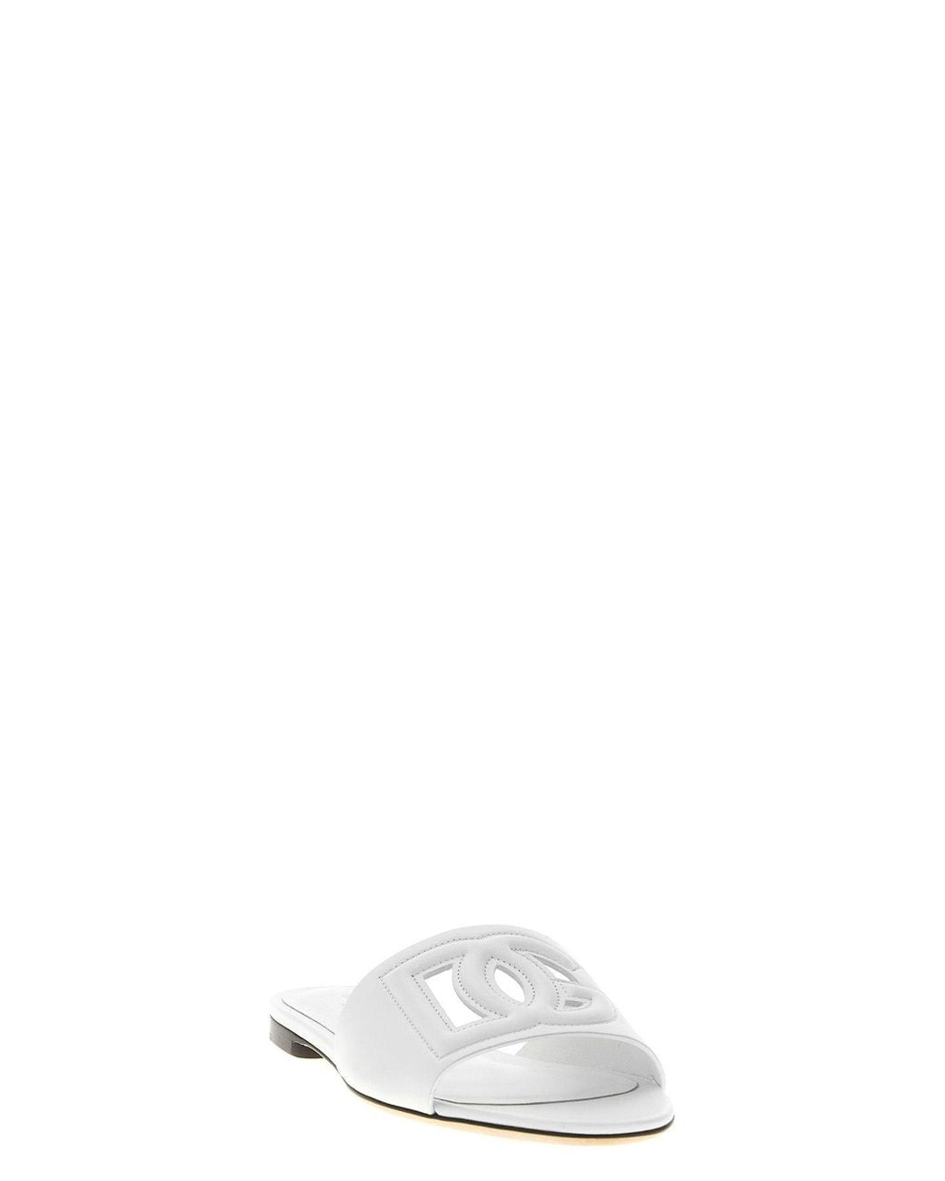 Dolce & Gabbana White Leather Slide With Cut-Out Logo