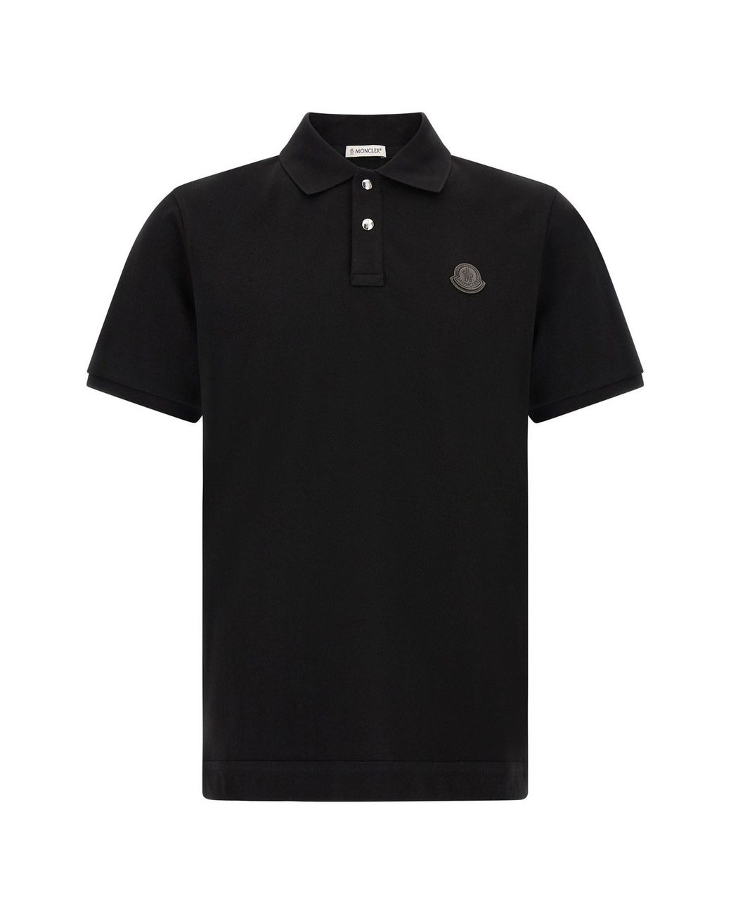 Moncler Black Leather Logo Patch Polo Shirt for men