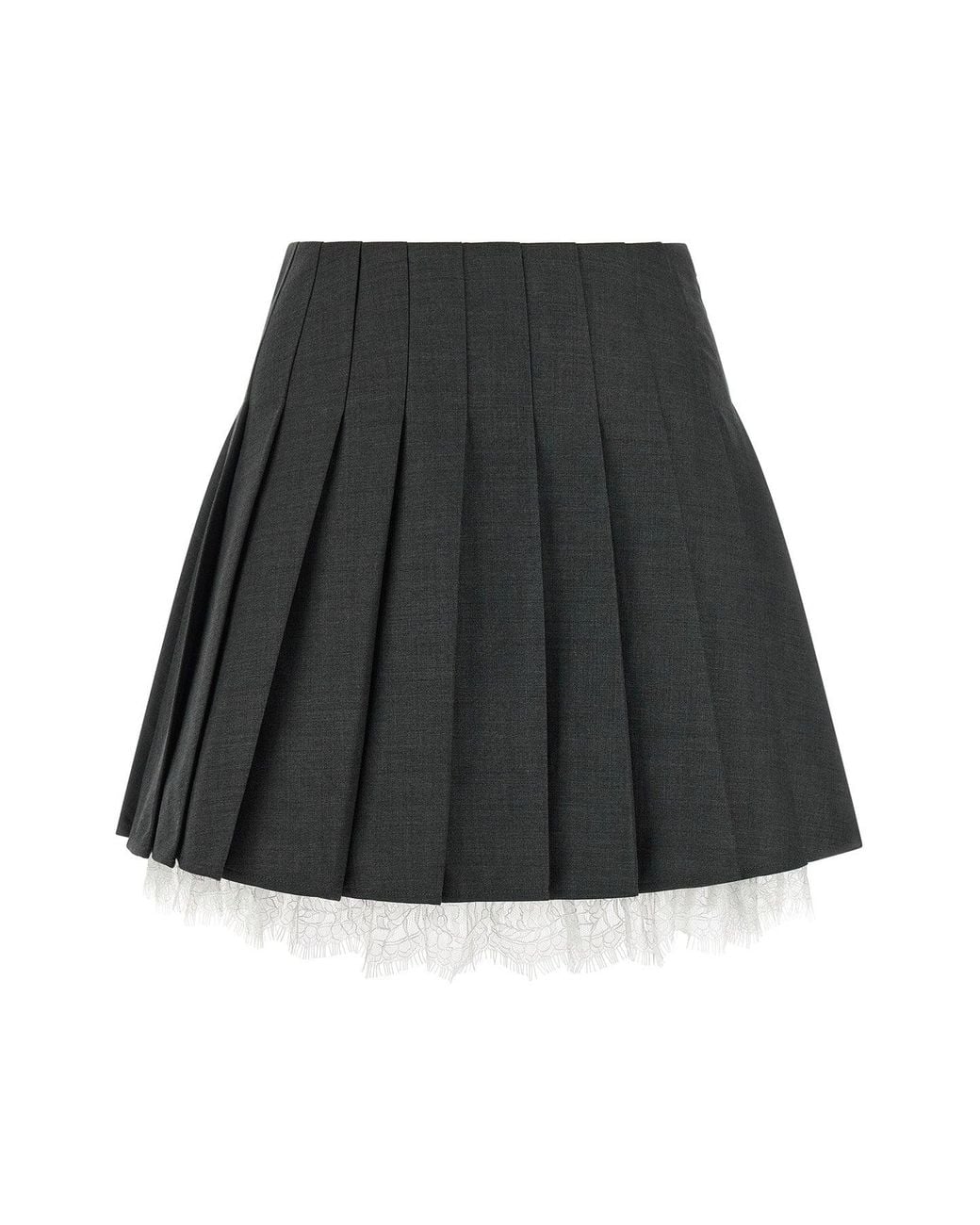 Self-Portrait Black Pleated Skirt With Lace Hem