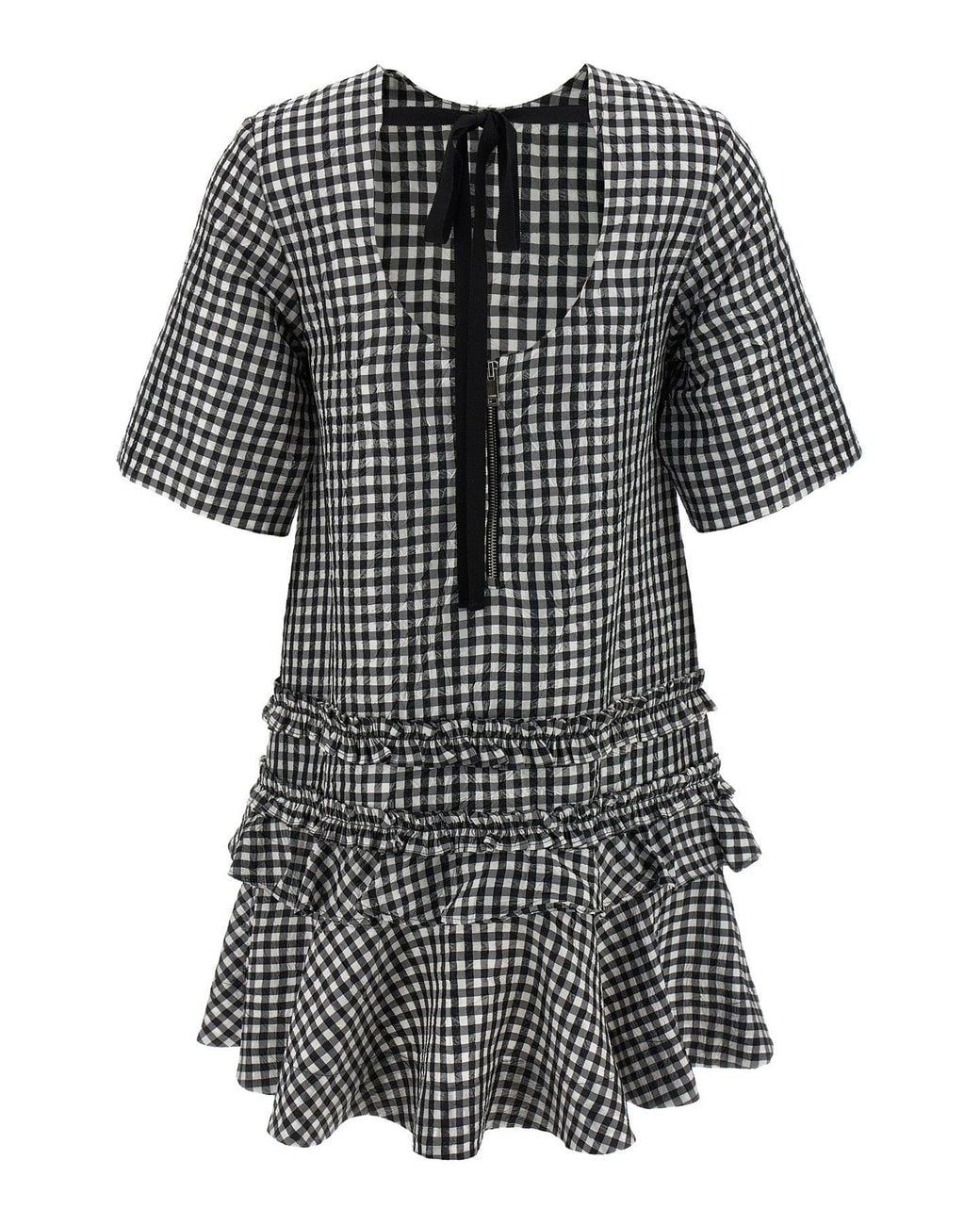Ganni Black 'Crinkled Taffeta Check' Dress