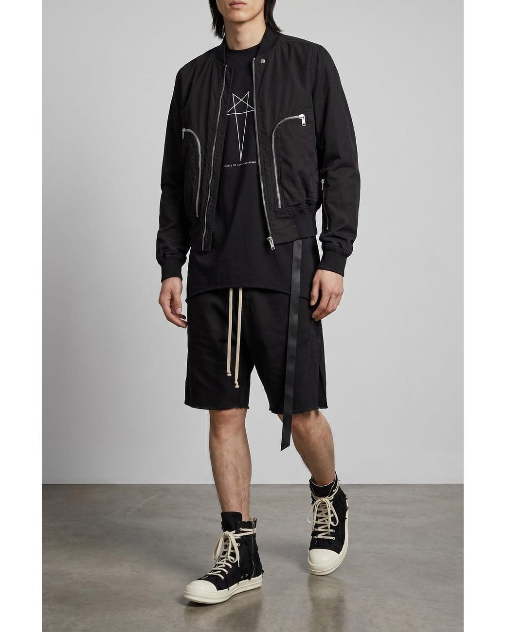Rick Owens Black Bomber With Curved Zip Pockets for men