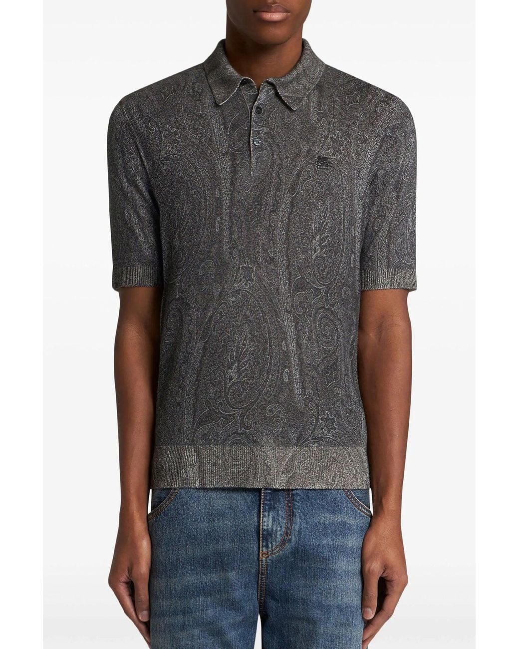 Etro Gray Polo 'Knit Paisley' for men