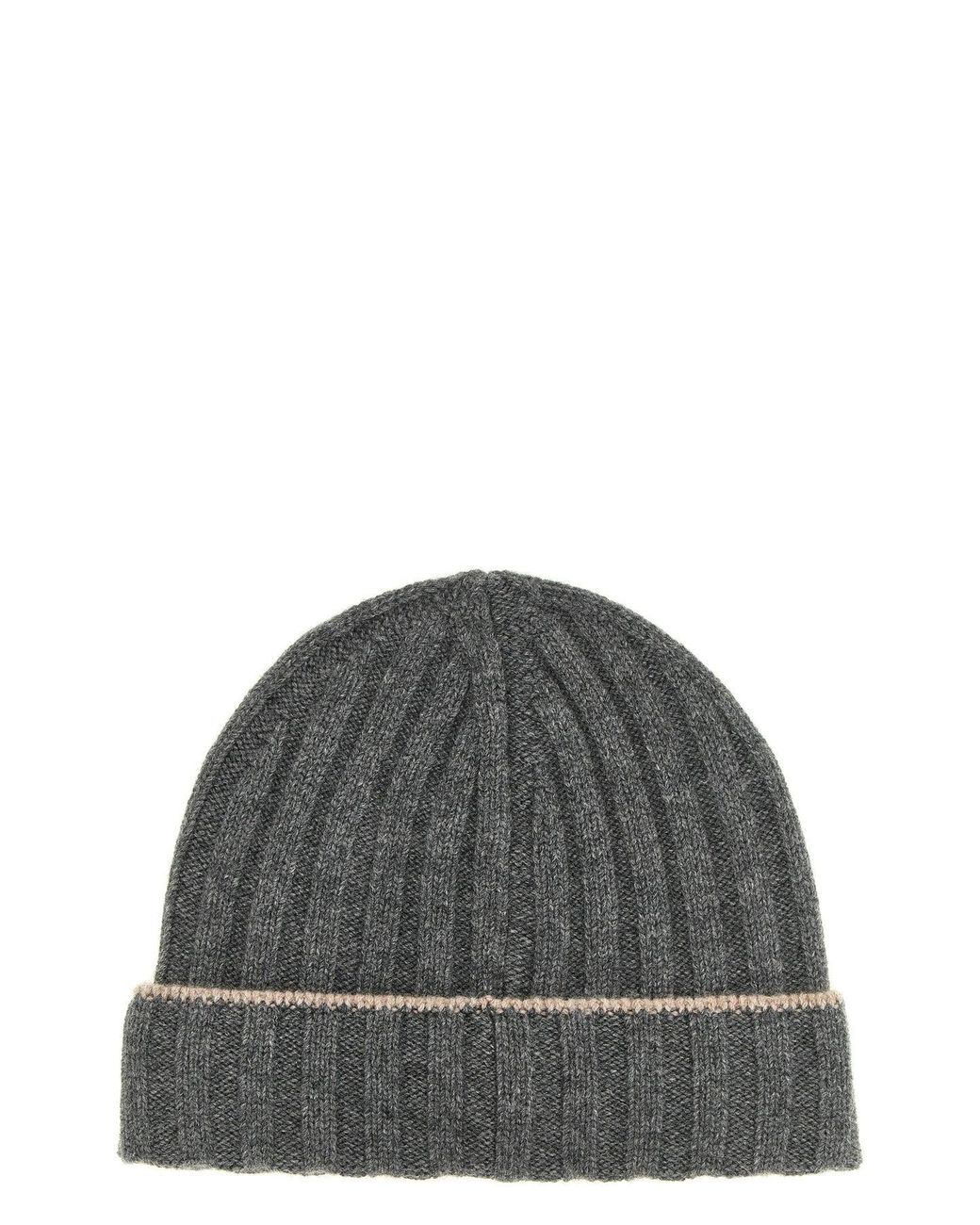 Brunello Cucinelli Gray Cashmere Turn-Up Beanie for men