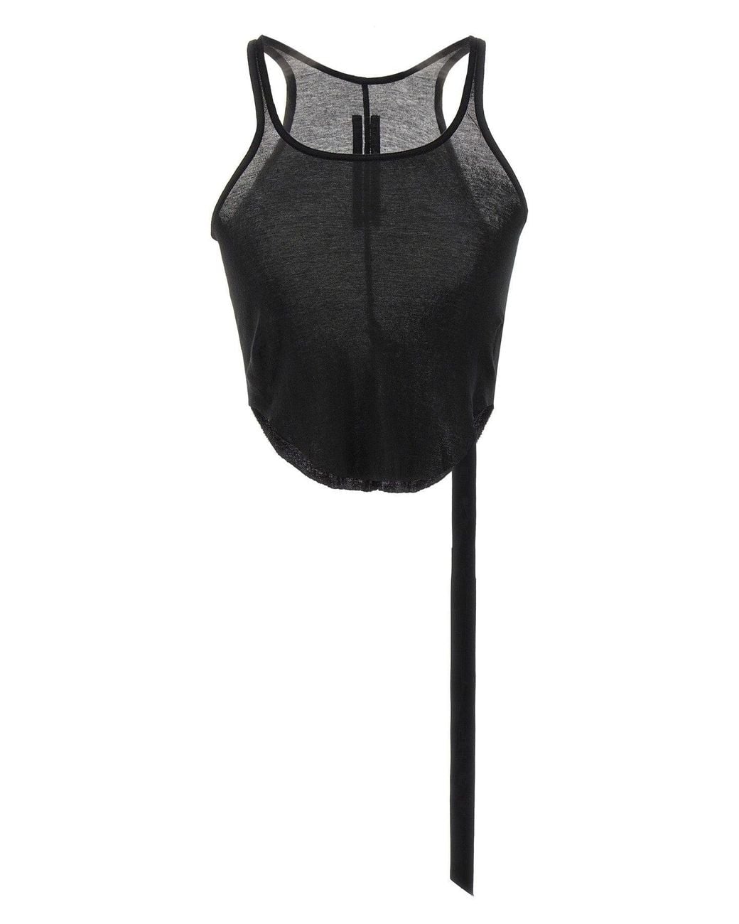 Rick Owens Black Semi-Transparent Cotton Tank Top