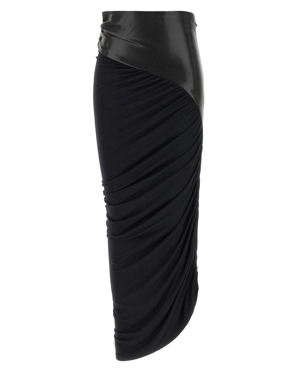 ANDAMANE Black Midi Skirt With Draped Detailing