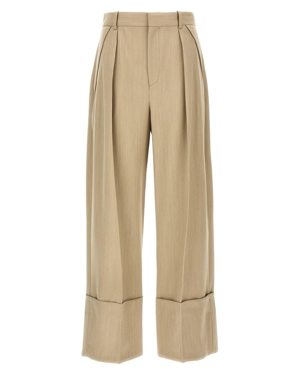 Victoria Beckham Natural Trousers 'Wide Leg Turn-Up'