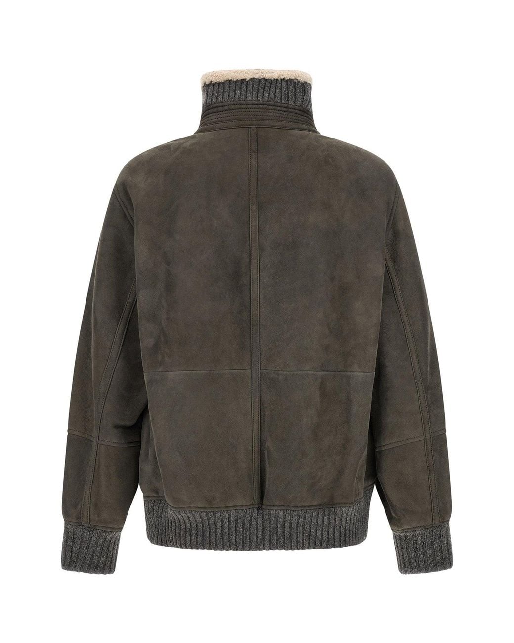Brunello Cucinelli Gray Leather Jacket for men